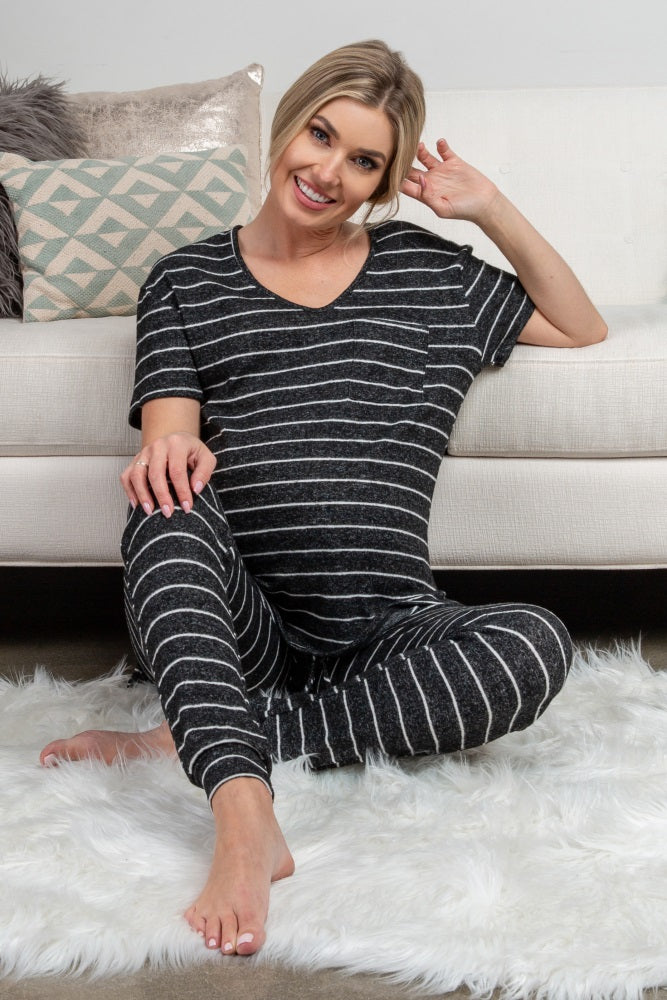 PinkBlush Charcoal Striped Pocket Front Maternity Pajama Set