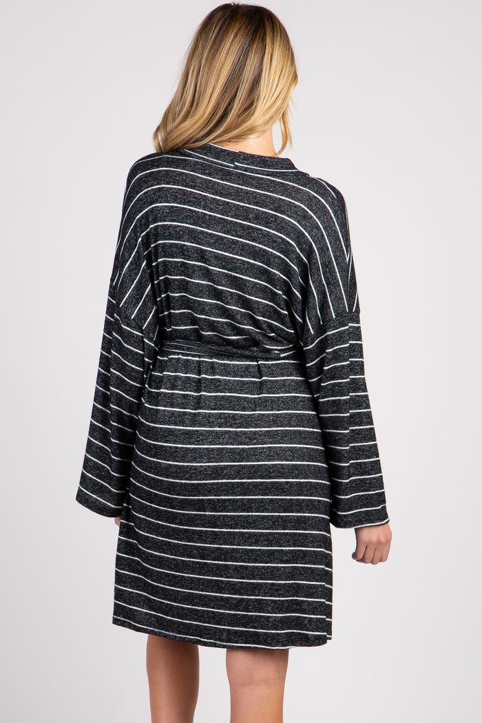 PinkBlush Charcoal Heather Striped Delivery/ Nursing Maternity Robe