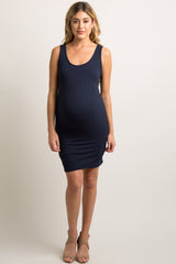 PinkBlush Tall Navy Blue Sleeveless Ribbed Fitted Maternity Dress