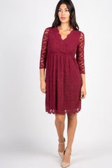 PinkBlush Burgundy Lace Overlay Wrap Dress