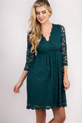 Forest Green Lace Overlay Wrap Dress