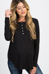 Black Button Accent Long Sleeve Maternity Top
