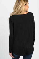 Black Button Accent Long Sleeve Maternity Top