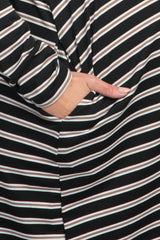 Black Striped Pocket Shift Dress