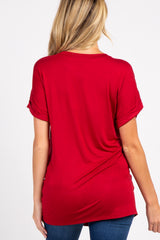 Red Solid Pocket Front Maternity Top