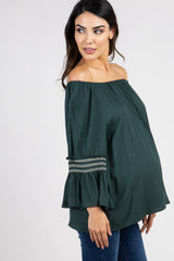 Forest Green Embroidered Sleeve Off Shoulder Maternity Top