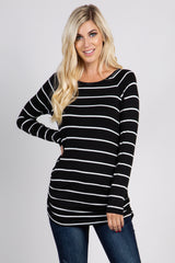 Black Striped Ruched Maternity Top