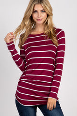 Burgundy Striped Ruched Top