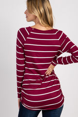 Burgundy Striped Ruched Top