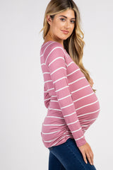 Mauve Striped Ruched Maternity Top