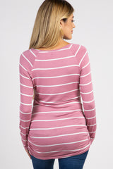 Mauve Striped Ruched Maternity Top