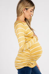 Mustard Striped Ruched Maternity Top