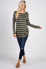 Olive Striped Ruched Top