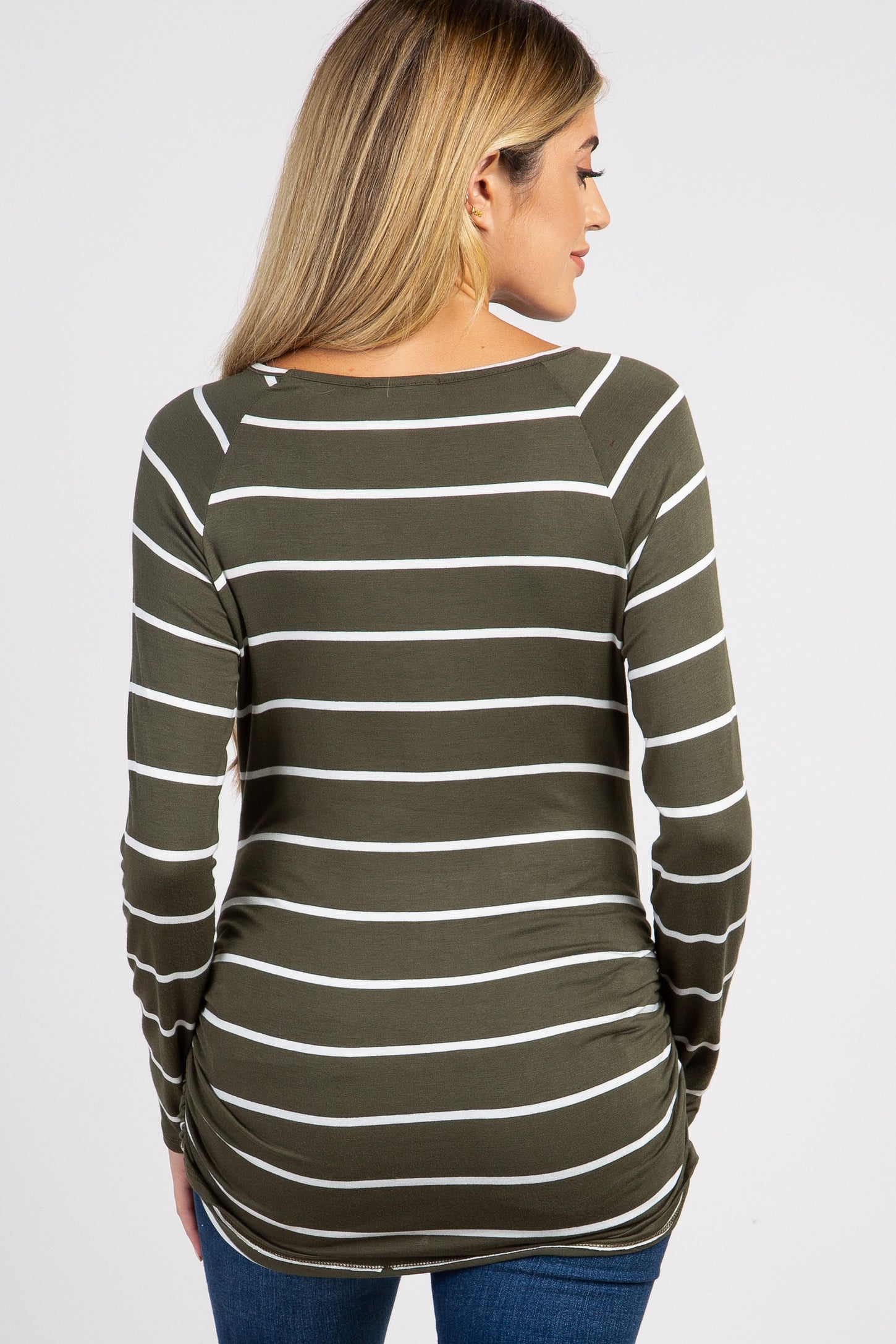 Olive Striped Ruched Maternity Top