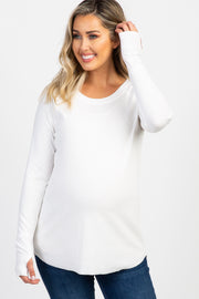 White Solid Ribbed Long Sleeve Maternity Top