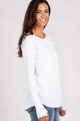 White Solid Ribbed Long Sleeve Top