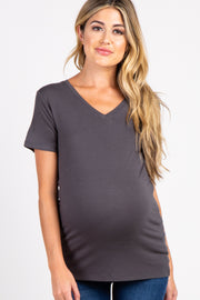 Charcoal Basic V-Neck Maternity Top