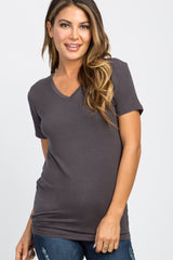 Charcoal Basic V-Neck Maternity Top