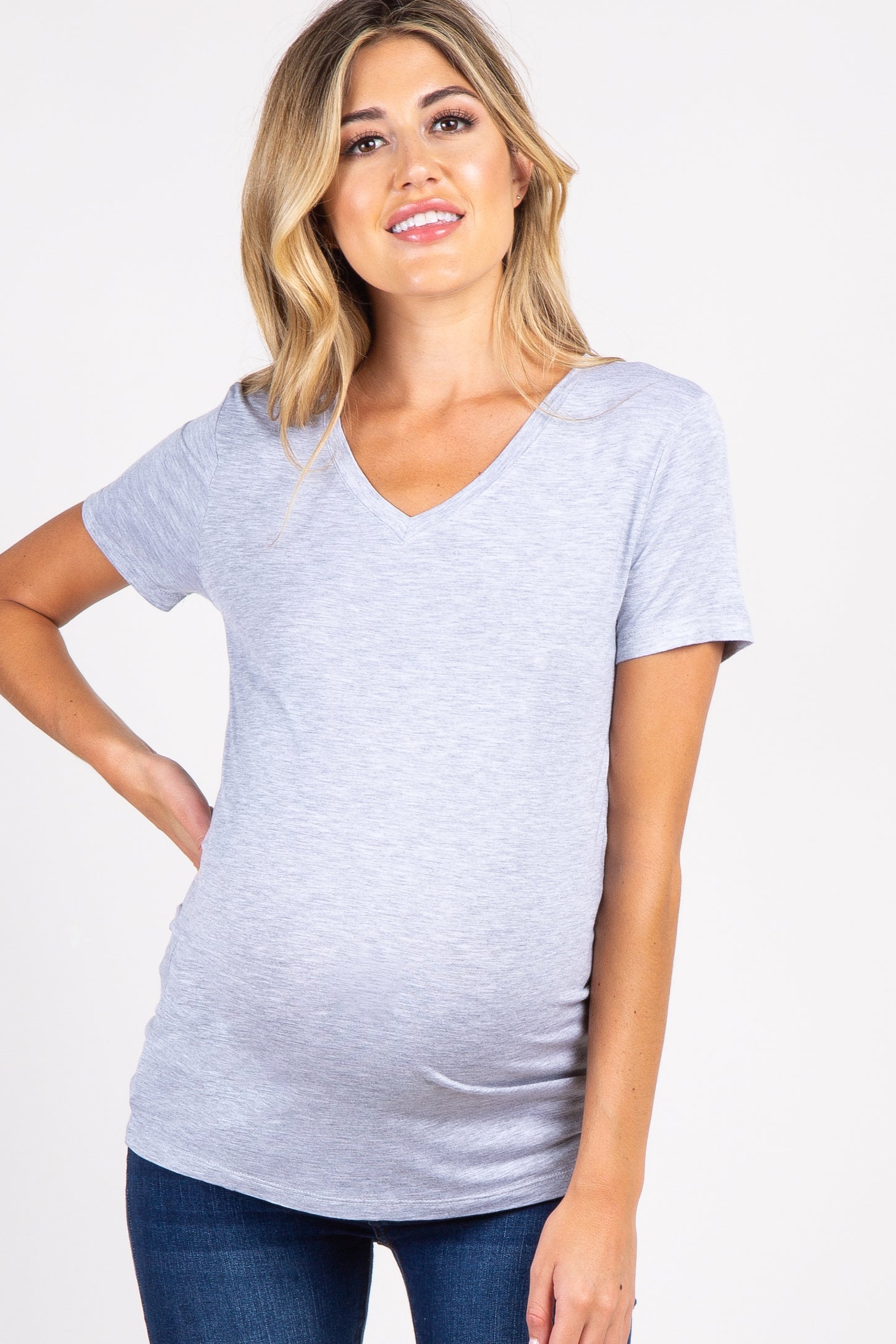 Heather Grey Basic V-Neck Maternity Top