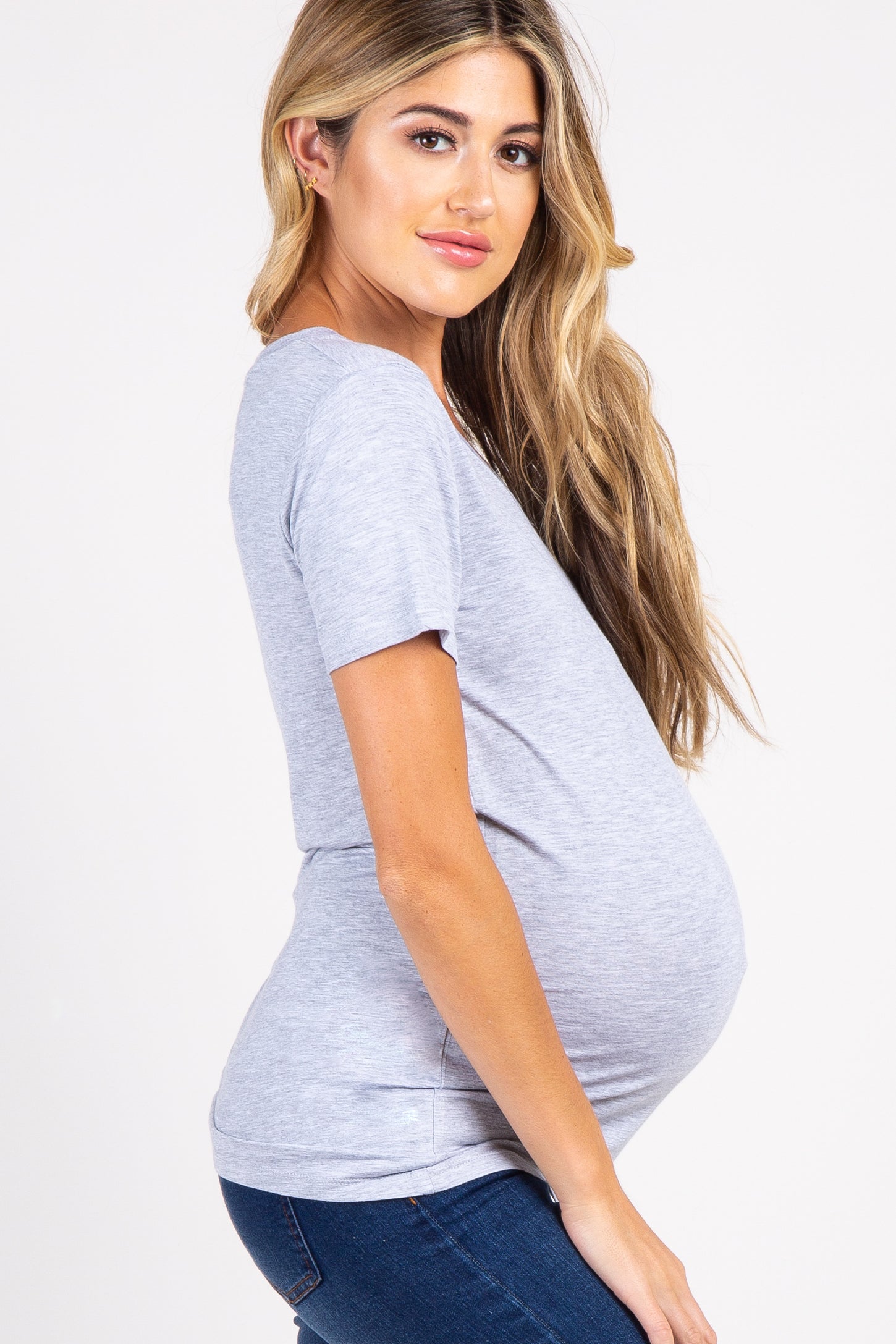 Heather Grey Basic V-Neck Maternity Top