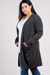PinkBlush Charcoal Knit Elbow Patch Plus Cardigan