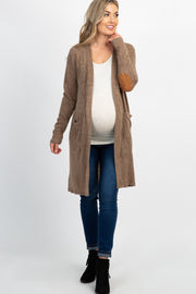 PinkBlush Taupe Solid Knit Elbow Patch Maternity Cardigan