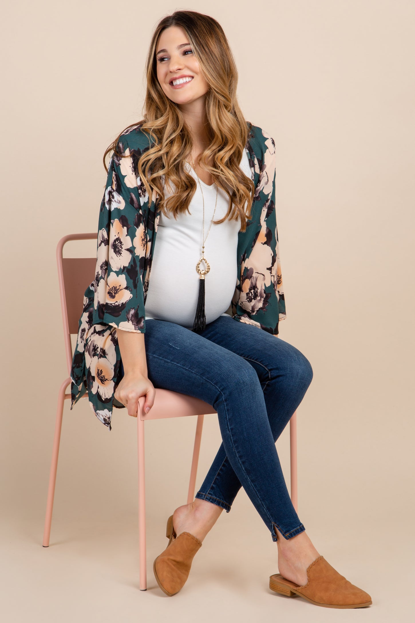 PinkBlush Green Floral Chiffon Maternity Cover Up