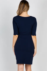 PinkBlush Navy Solid Scalloped Trim Fitted Maternity Dress