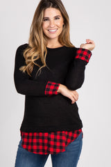 Black Plaid Shirttail Maternity Sweater