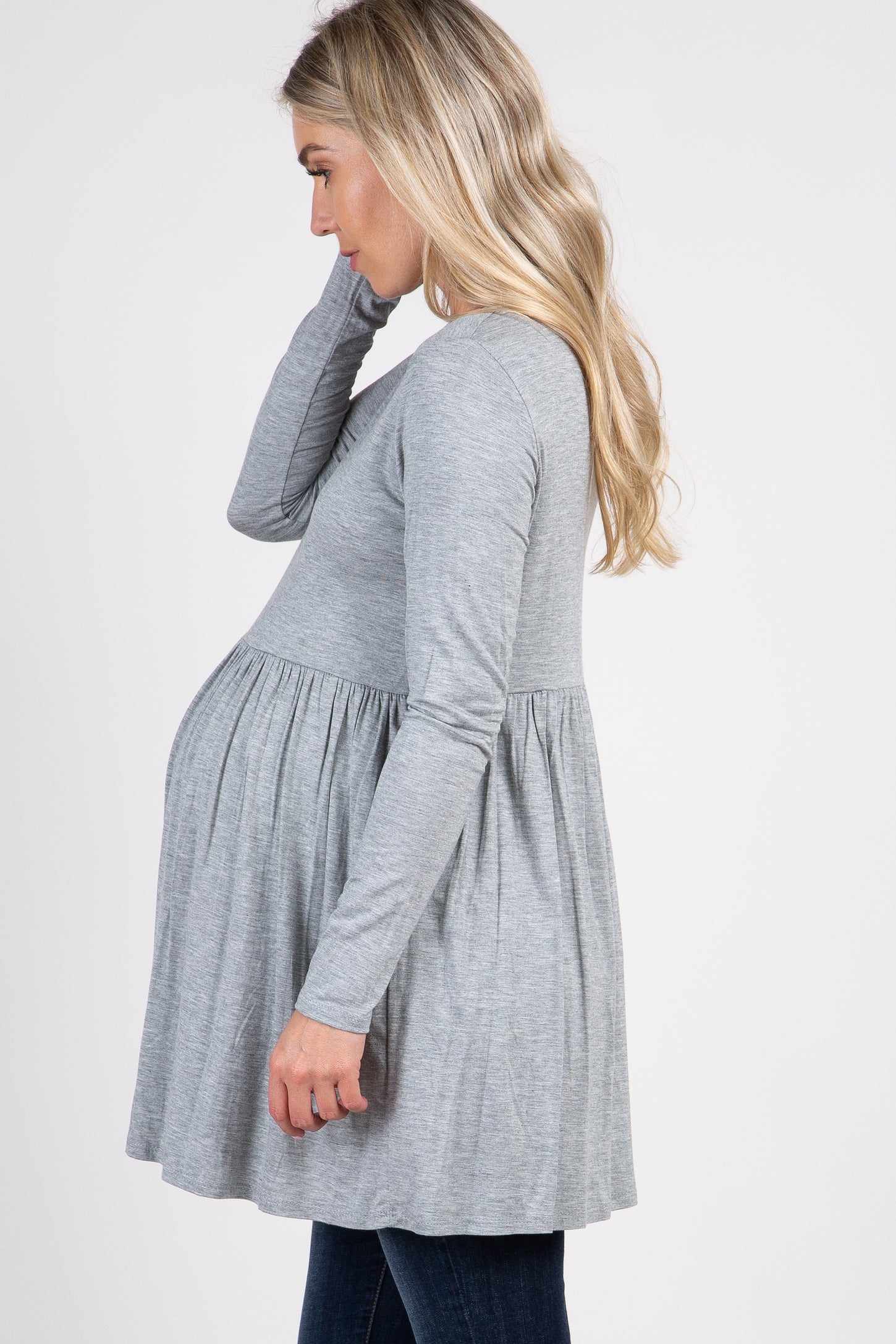 Heather Grey Solid Long Sleeve Peplum Maternity Top