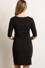 PinkBlush Tall Black Solid Scalloped Trim Fitted Maternity Dress