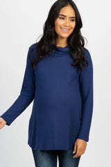 Navy Blue Cowl Neck Knit Maternity Top