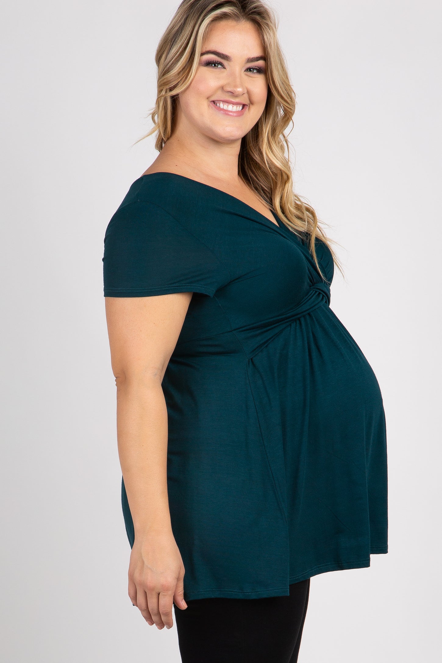 PinkBlush Forest Green Draped Front Plus Maternity/Nursing Top