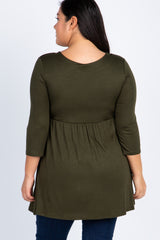 Olive Green Draped Front 3/4 Sleeve Maternity/Nursing Plus Top