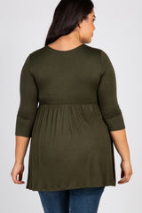 Olive Green Draped Front 3/4 Sleeve Nursing Plus Top