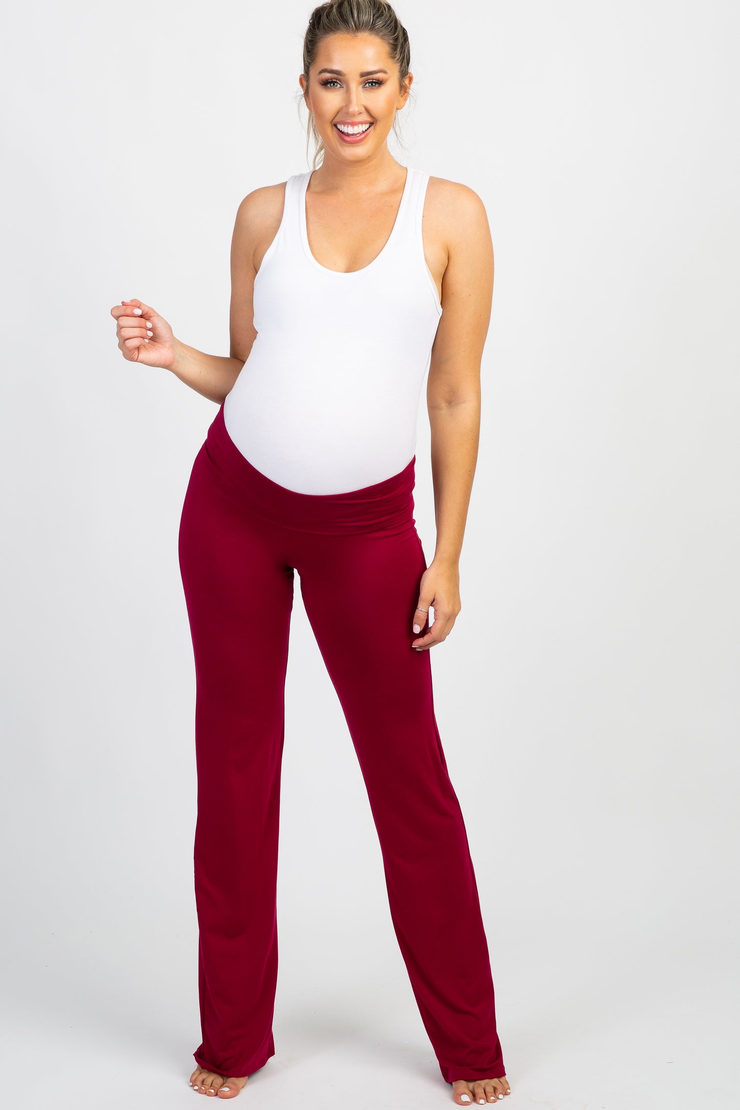 Burgundy Long Maternity Yoga Pant