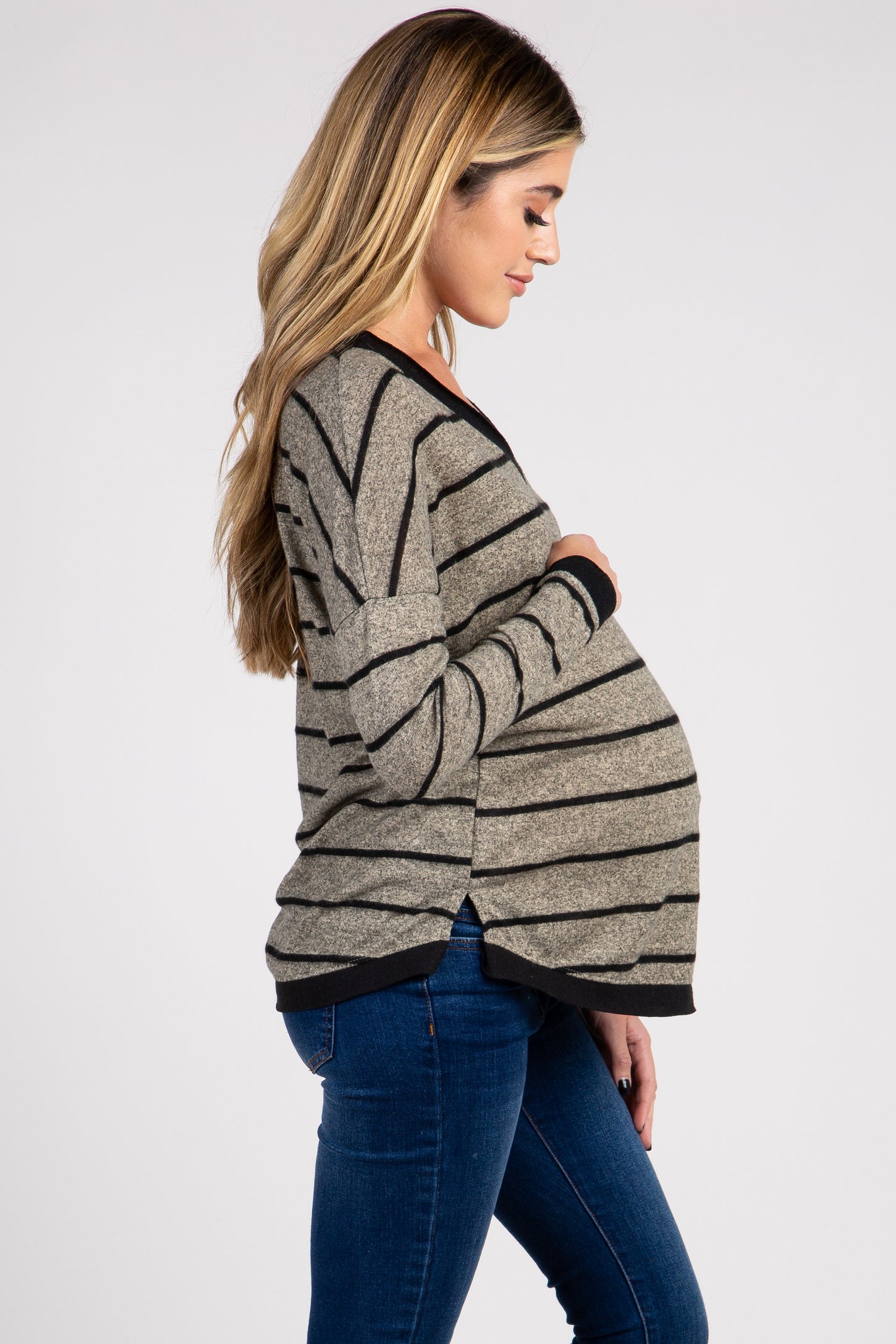 Heather Mocha Striped Knit Maternity Top