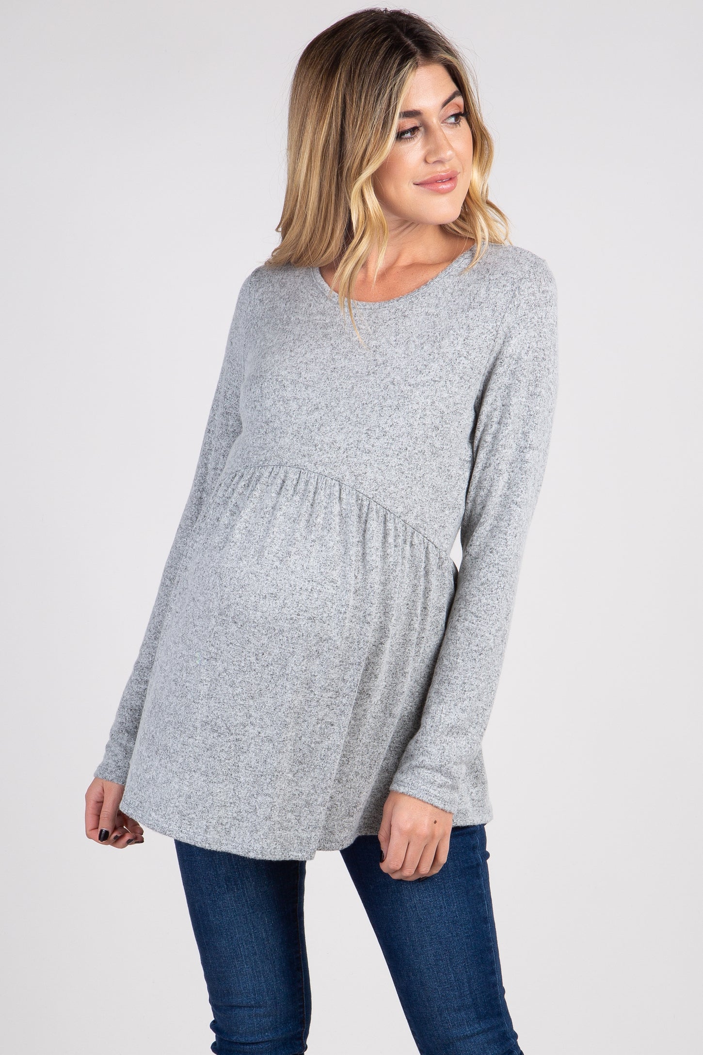 PinkBlush Heather Grey Soft Knit Maternity Peplum Top