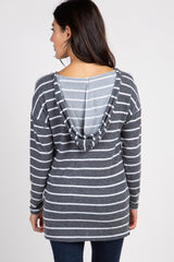 Charcoal Striped Hooded  Top