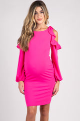 PinkBlush Hot Pink Ruffle Trim Puff Sleeve Maternity Dress