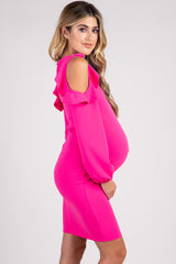 PinkBlush Hot Pink Ruffle Trim Puff Sleeve Maternity Dress