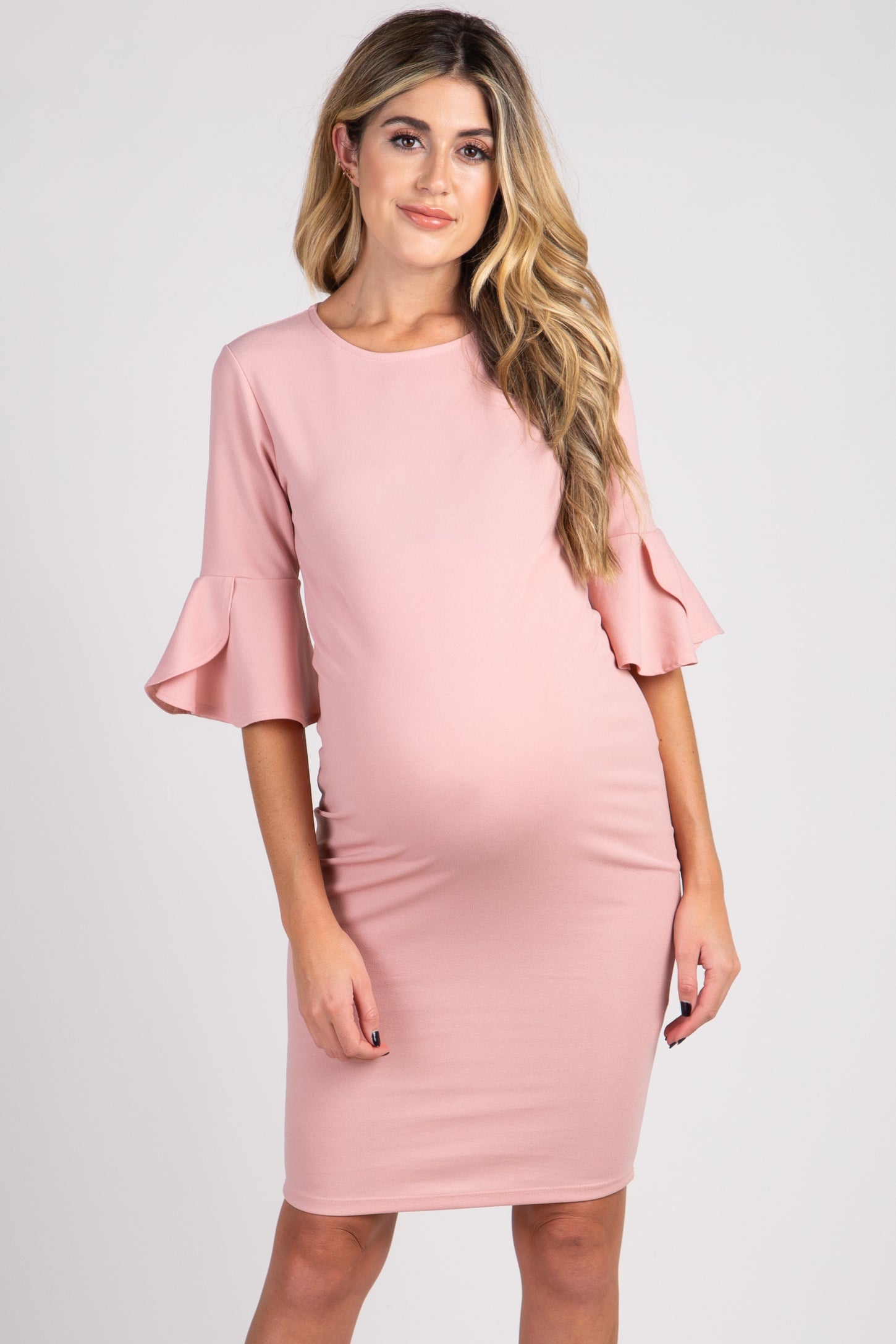 PinkBlush Mauve Fitted Ruffle Sleeve Maternity Dress