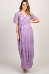 PinkBlush Lavender Lace Mesh Overlay Maternity Maxi Dress