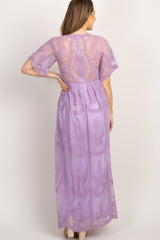 PinkBlush Lavender Lace Mesh Overlay Maternity Maxi Dress