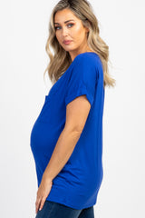 Royal Blue V-Neck Pocket Accent Maternity Top
