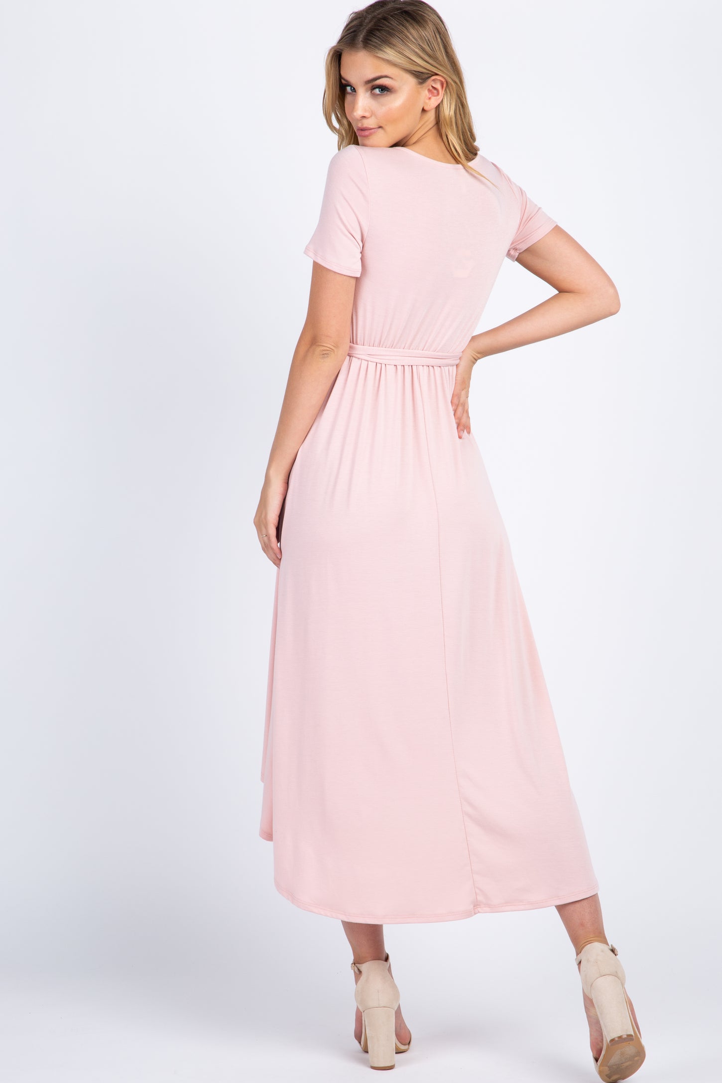 PinkBlush Light Pink Solid Hi-Low Wrap Dress
