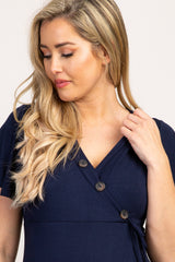 PinkBlush Navy Blue Short Sleeve Button Accent Maternity/Nursing Wrap Top