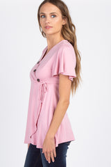Pink Short Sleeve Button Accent Wrap Nursing Top