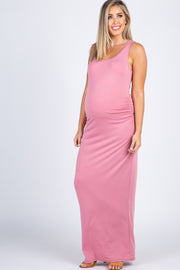 Pink Ruched Sleeveless Maternity Maxi Dress