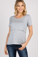 PinkBlush Heather Grey Solid Short Sleeve Maternity Nursing Top